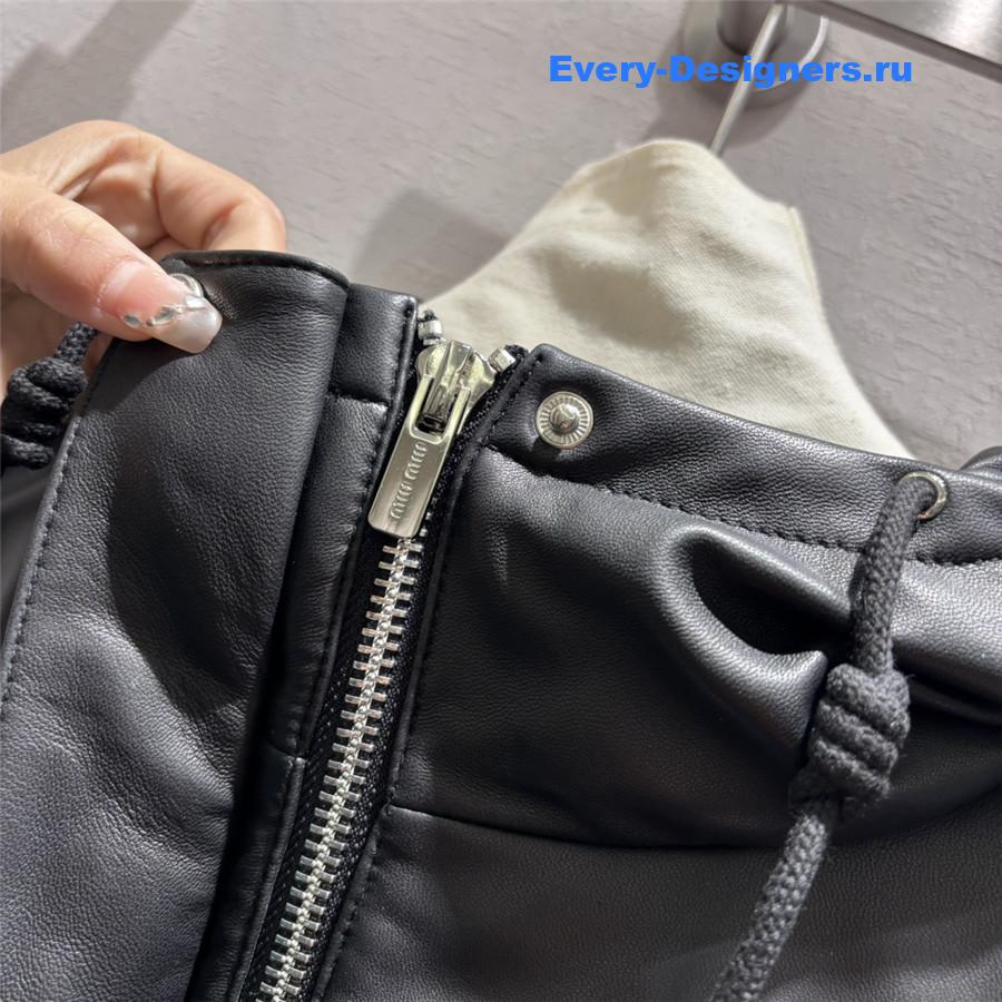 M1um1u hooded leather down jacket