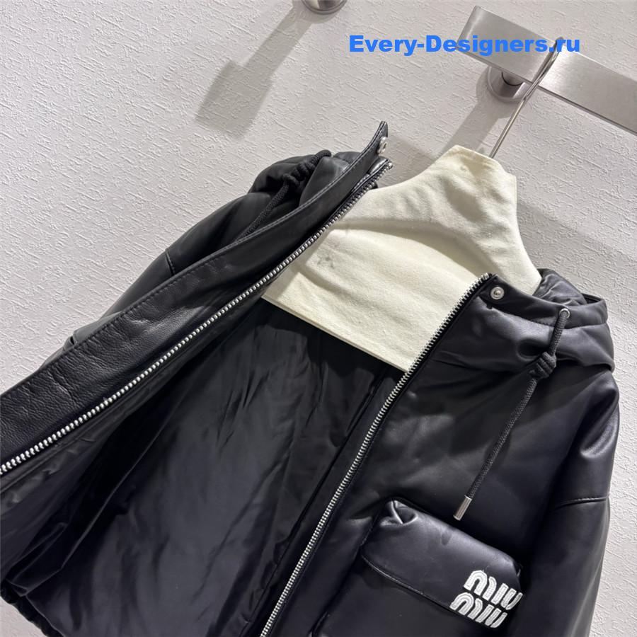 M1um1u hooded leather down jacket