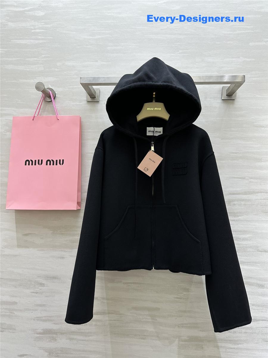 M1um1u wool hooded zip-up jacket