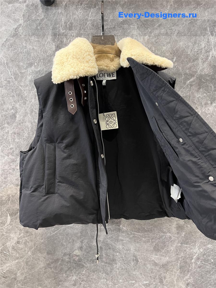 L0ew* leather buckle patchwork lambswool vest