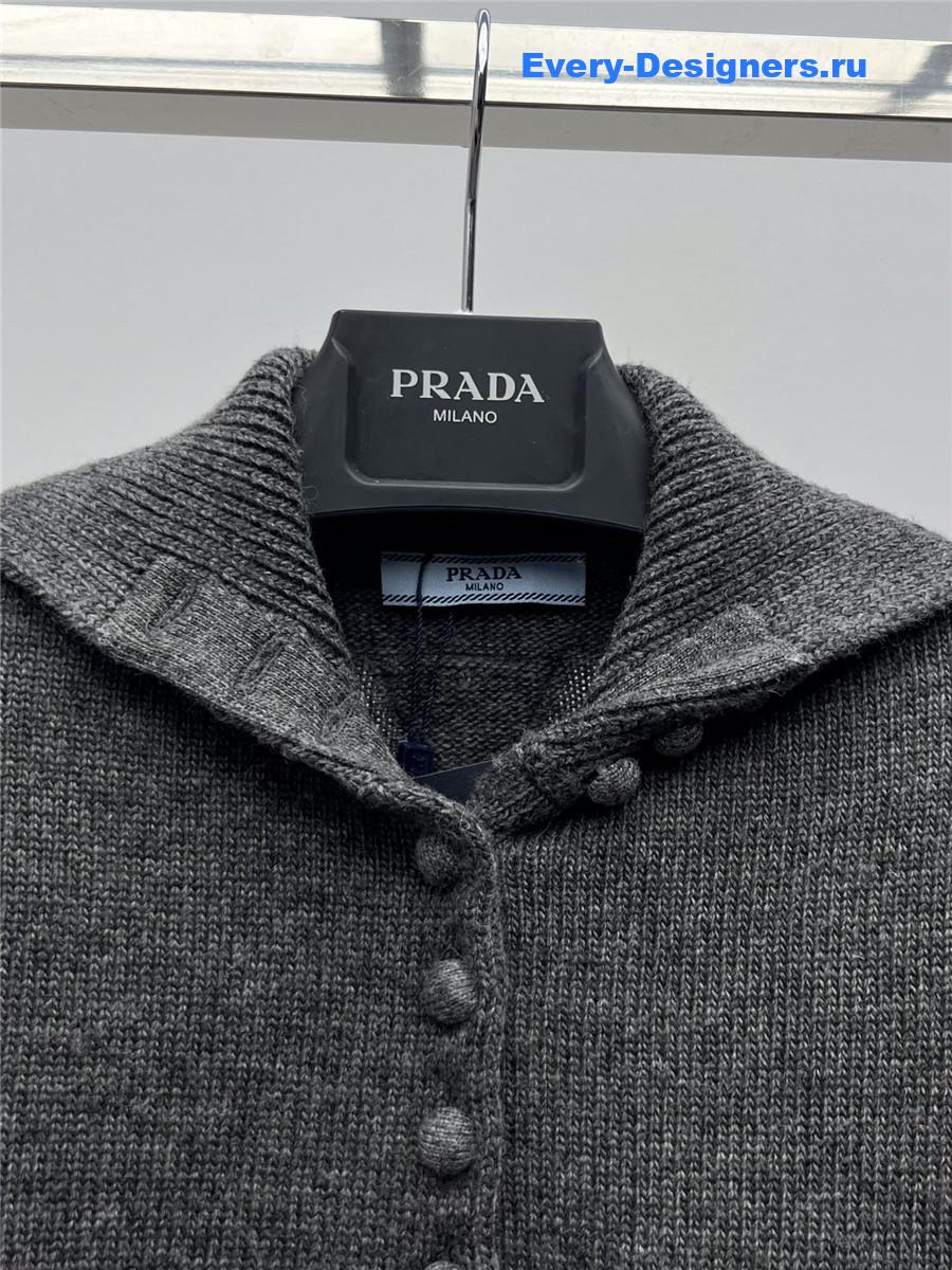 Pra*a lapel wool cardigan grey