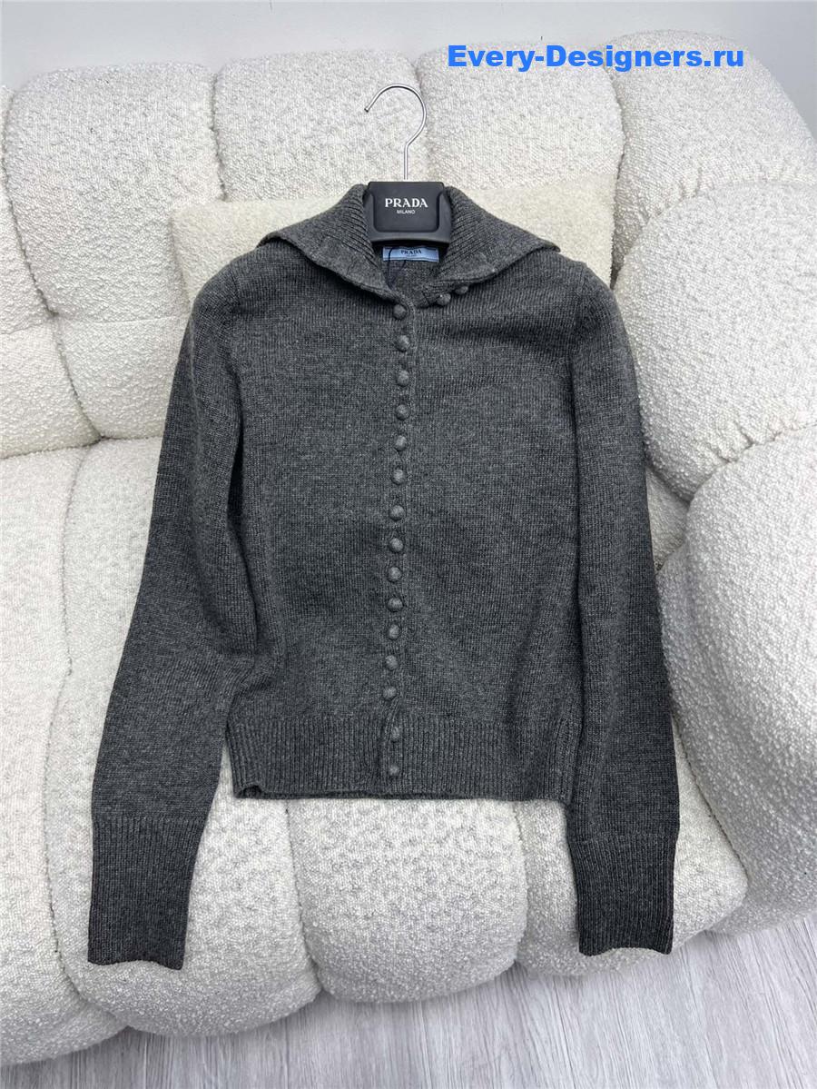 Pra*a lapel wool cardigan grey
