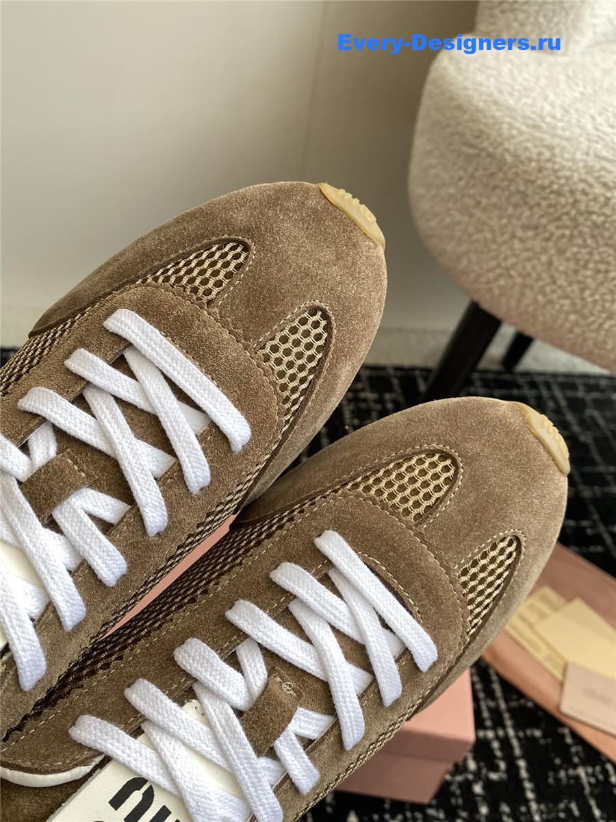 Miu Miu Lace-Up Flat Sneakers Brown