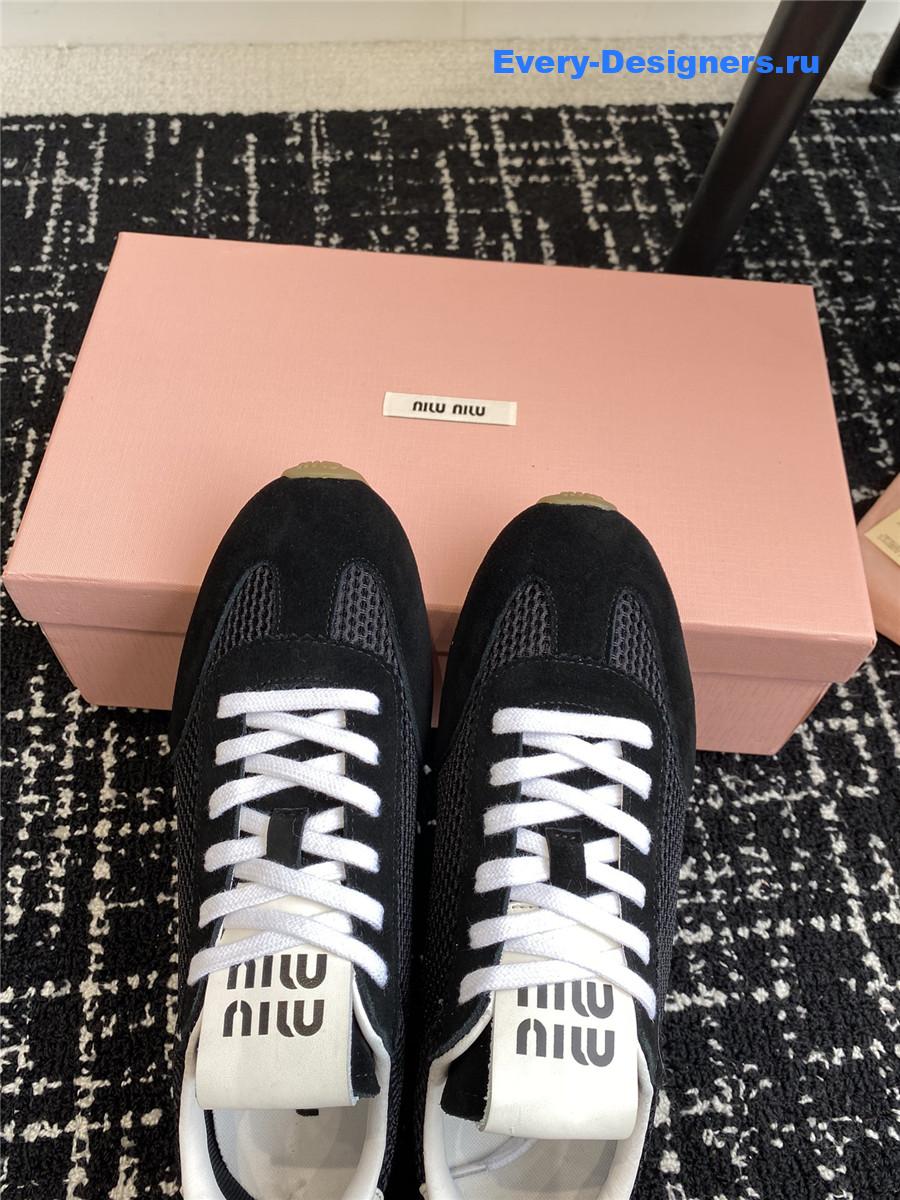 Miu Miu Black Lace-Up Flat Sneakers