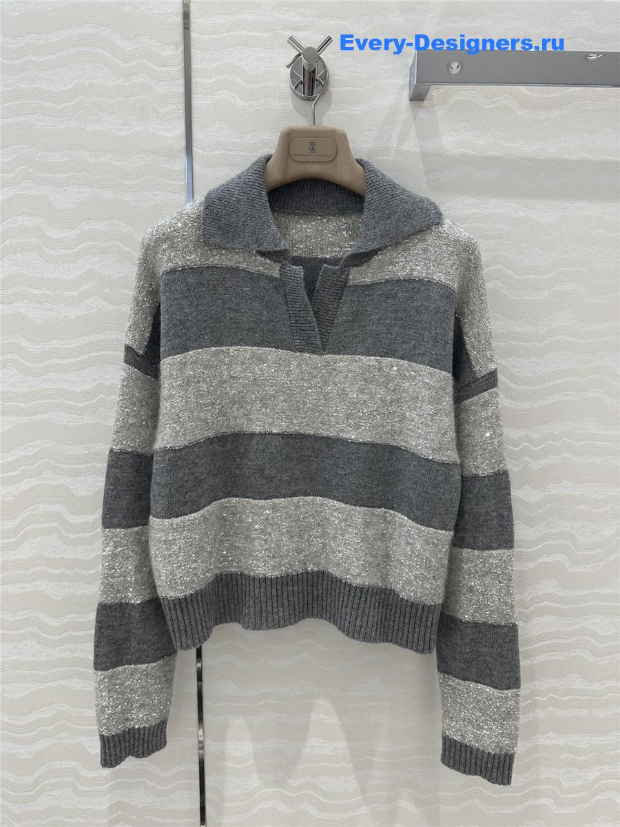 BC Striped Polo Neck Cashmere Top
