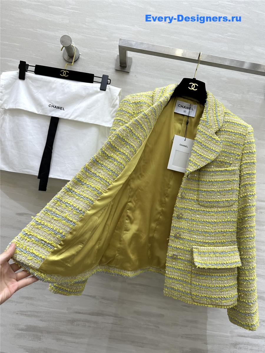 Ch**el sequined wool and soft tweed lapel coat
