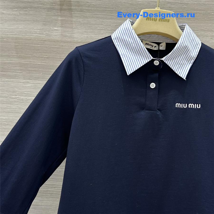 M1um1u fake two-piece shirt lapel striped shirt top