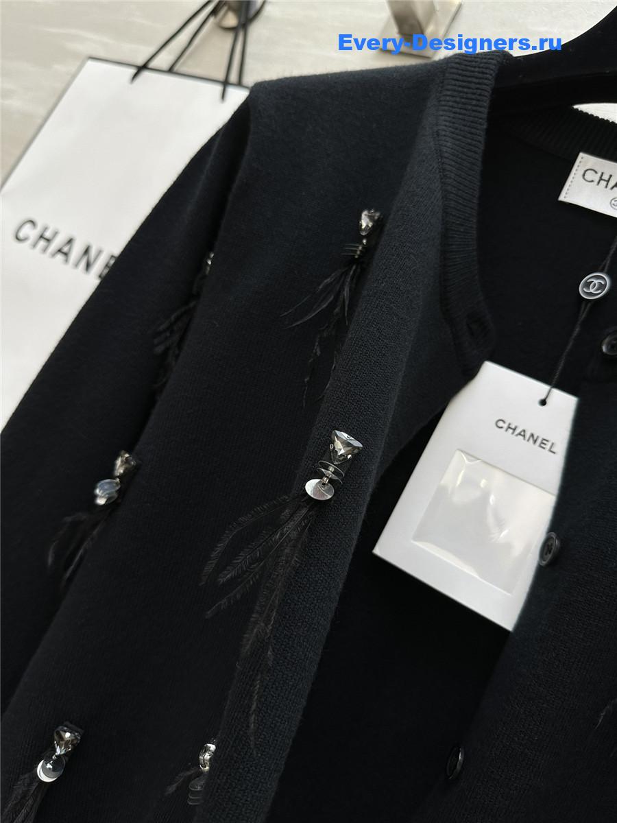 Ch**el feather beaded wool cardigan in black