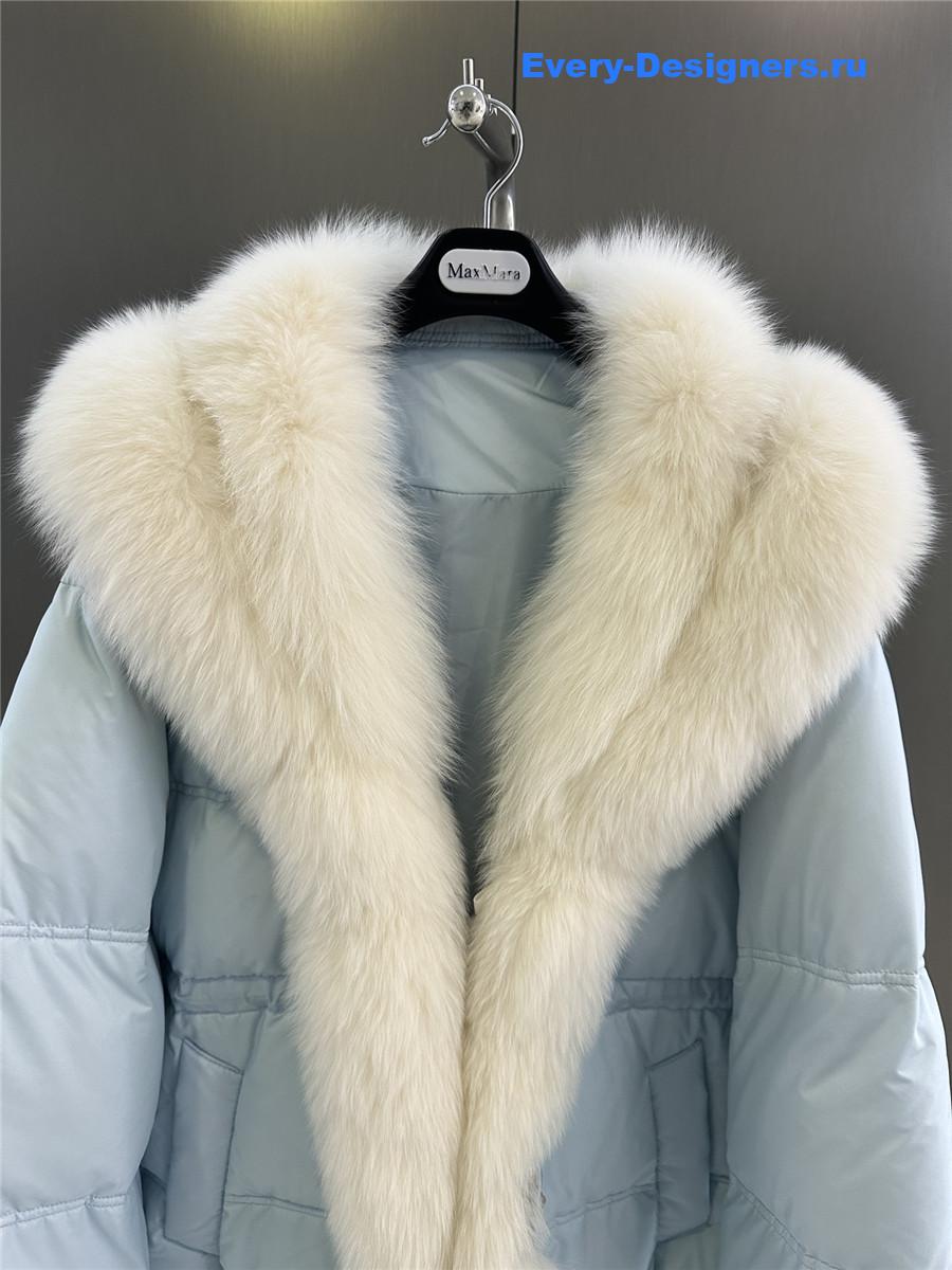 Vanitoo Seia Blue Fur Trim Cube Coat