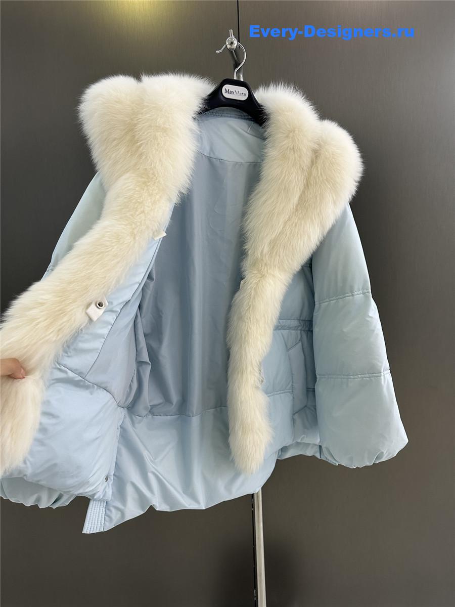 Vanitoo Seia Blue Fur Trim Cube Coat