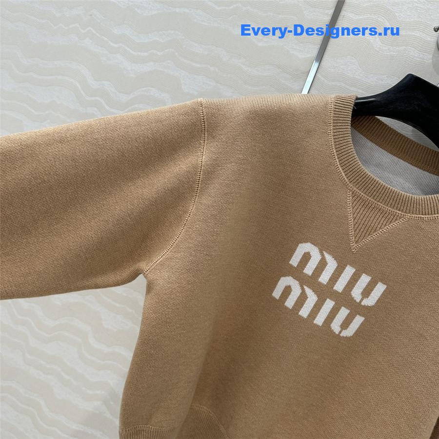 Miu Miu Logo Short Knit Sweater Beige