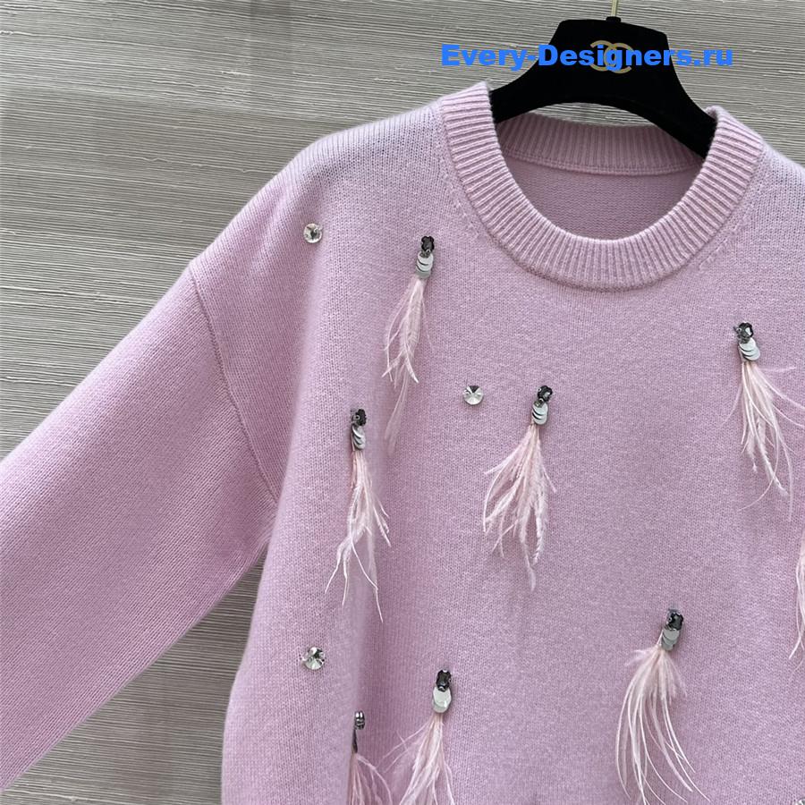 Ch**el sequin feather cashmere sweater pink