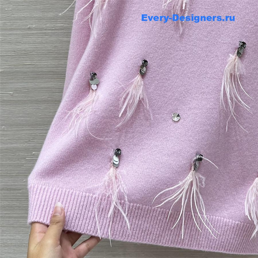 Ch**el sequin feather cashmere sweater pink
