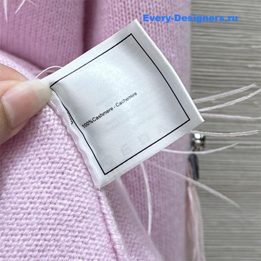 Ch**el sequin feather cashmere sweater pink