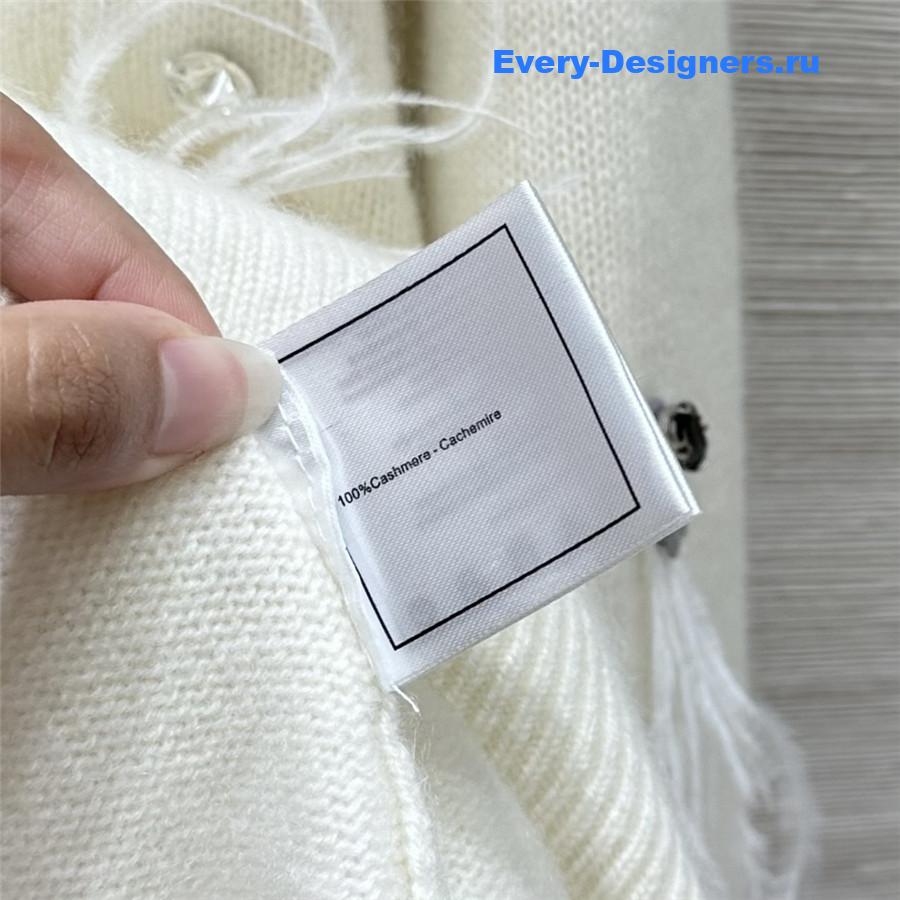 Ch**el sequin feather cashmere sweater white
