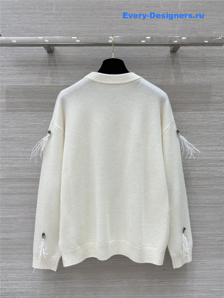 Ch**el sequin feather cashmere sweater white