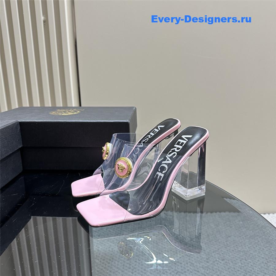 Versace crystal block heel high heel sandals