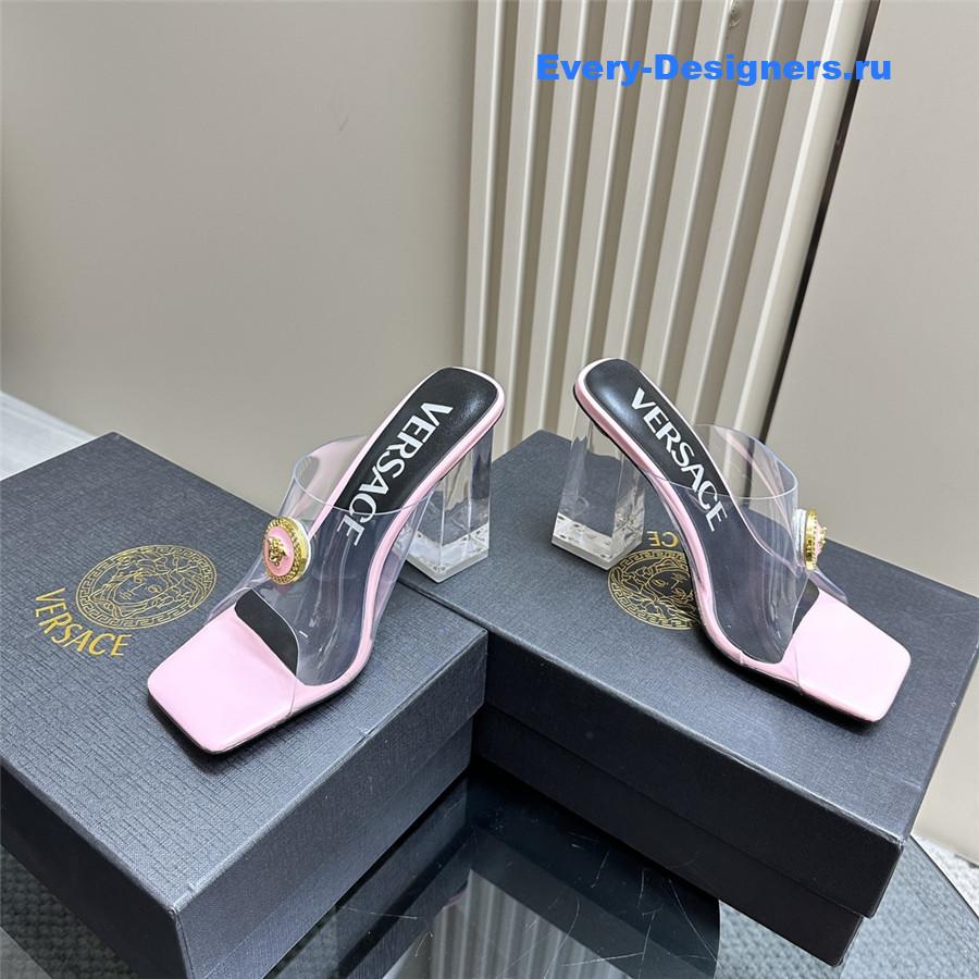Versace crystal block heel high heel sandals