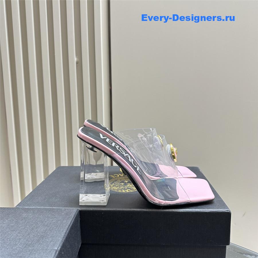 Versace crystal block heel high heel sandals