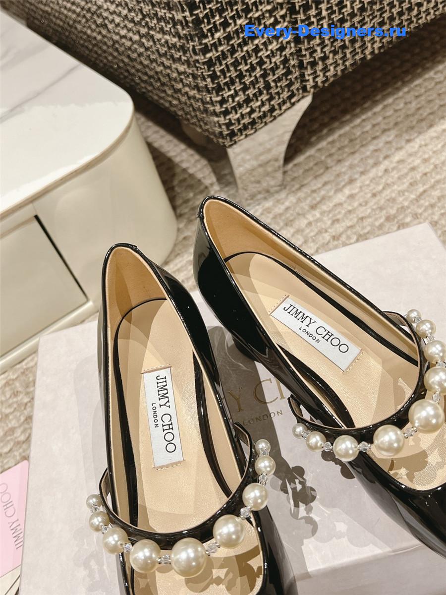 J1m*y Ch00 ade 45 black patent leather pumps