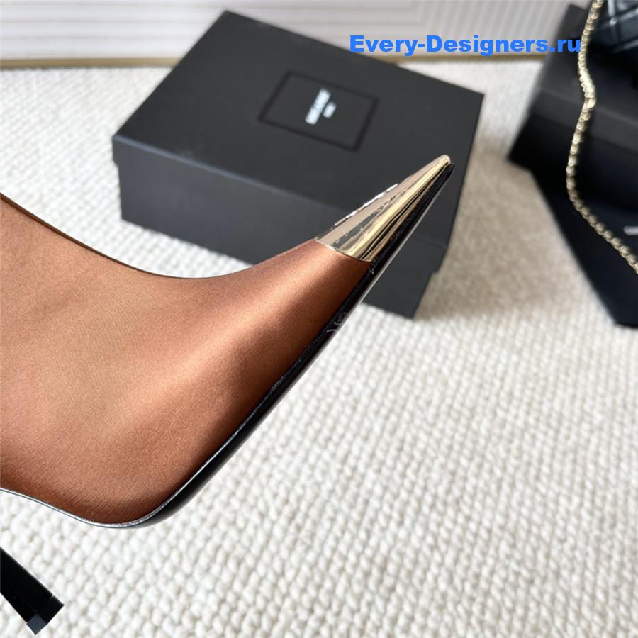 Sa1nt Lau*nt brown metal toe high heel ankle boots