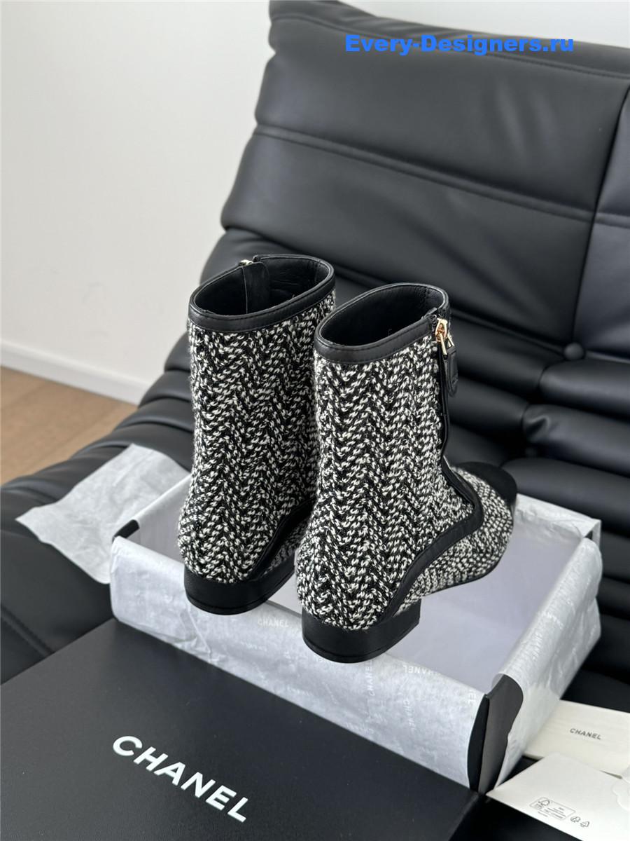 Ch**el women logo black tweed ankle boots
