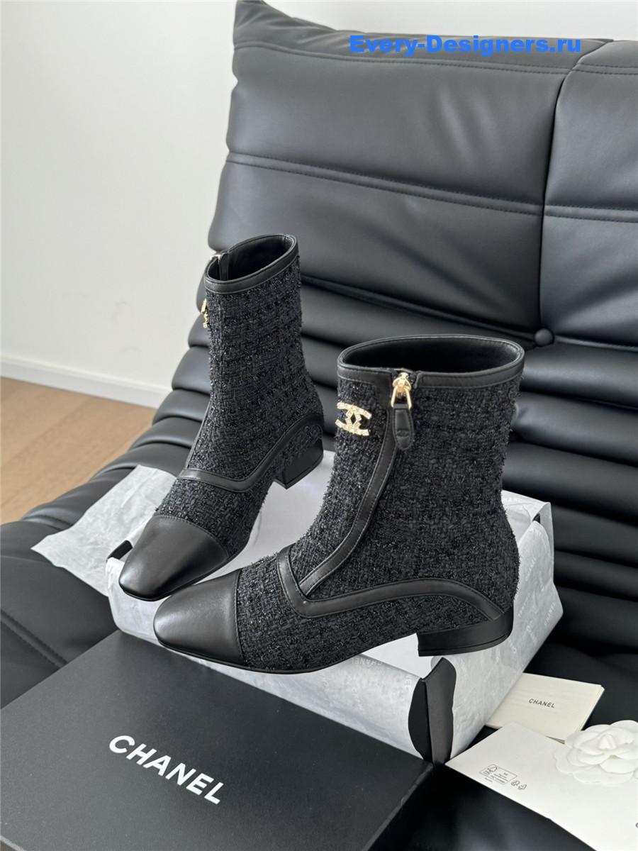 Ch**el logo black tweed ankle boots