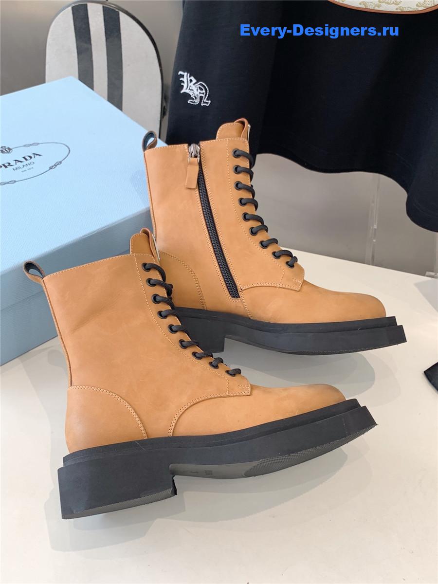 Pra*a triangle logo brown high top boots