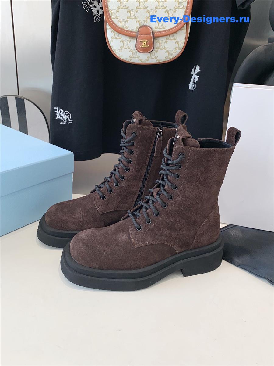 Pra*a suede triangle logo brown high top boots