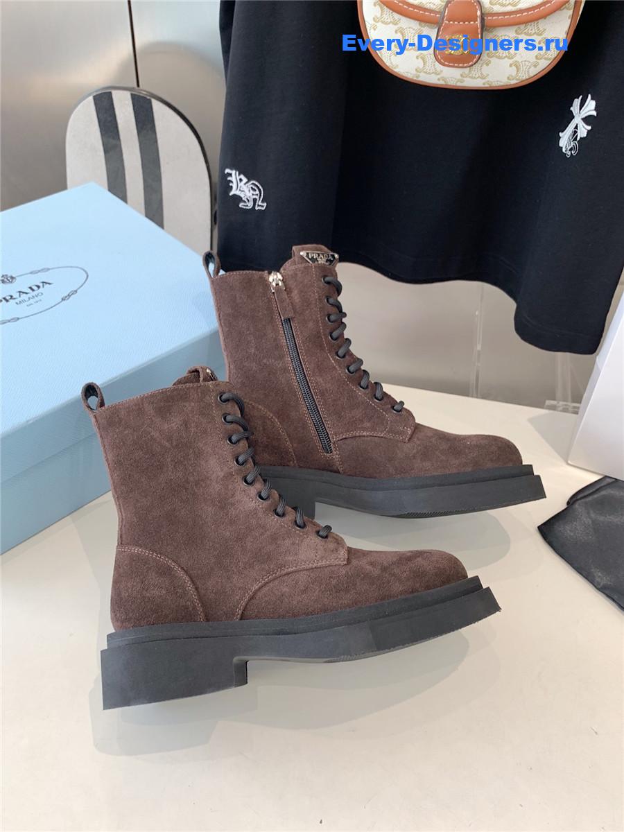 Pra*a suede triangle logo brown high top boots