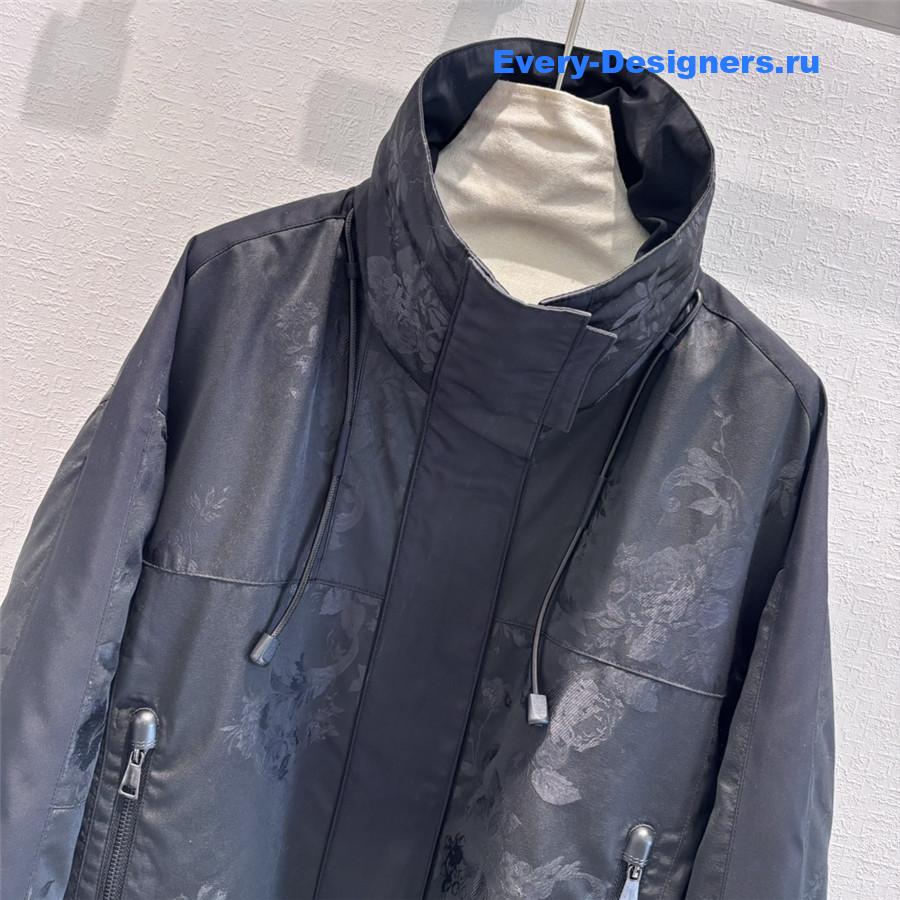 Pra*a stand collar printed chinese down jacket