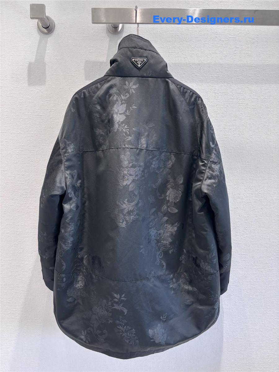 Pra*a stand collar printed chinese down jacket