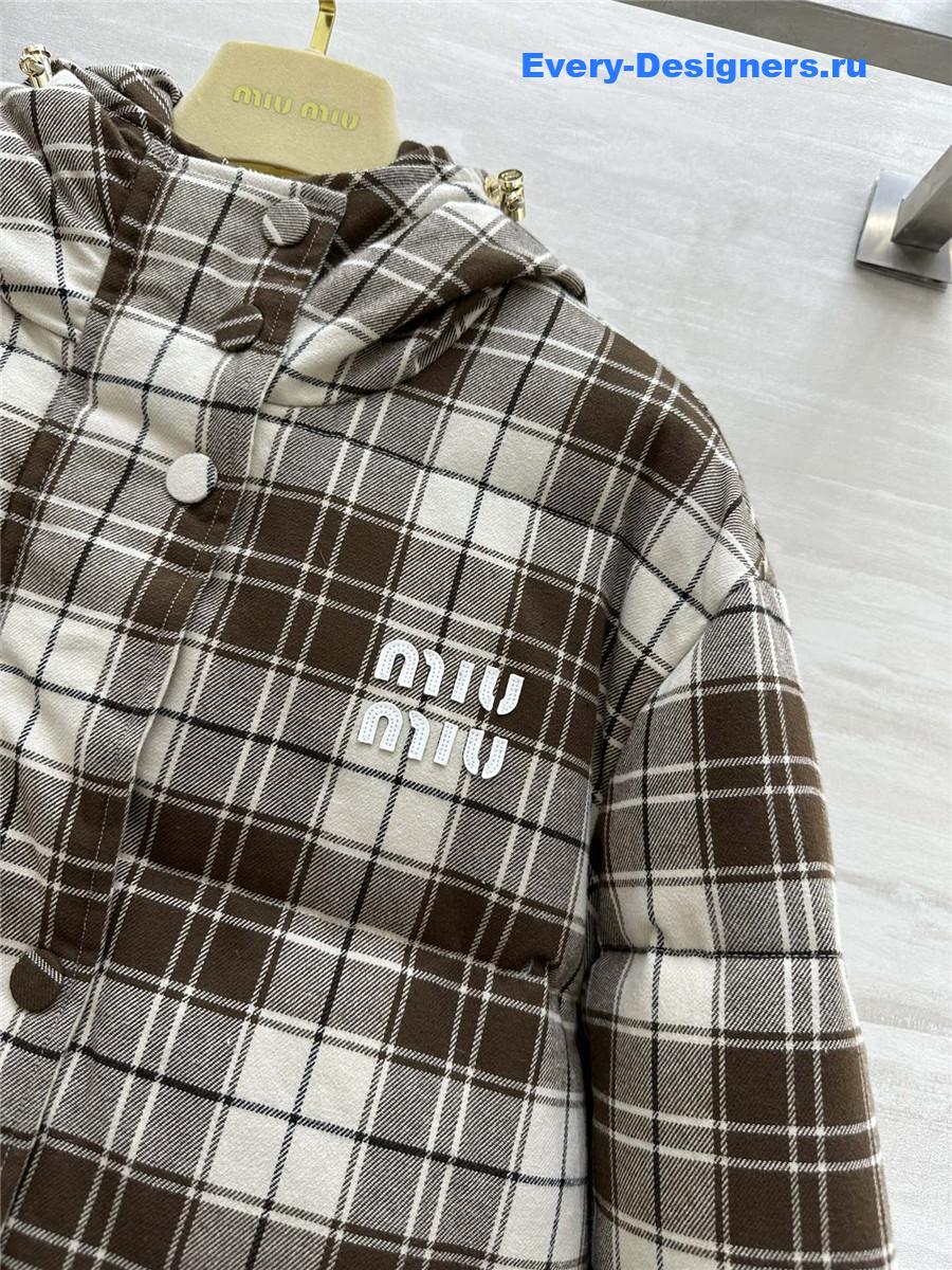M1um1u check hooded down jacket