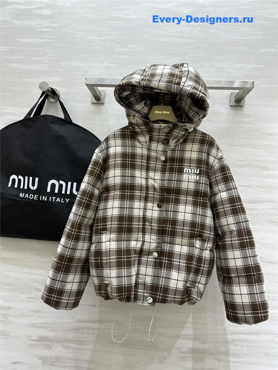 M1um1u check hooded down jacket