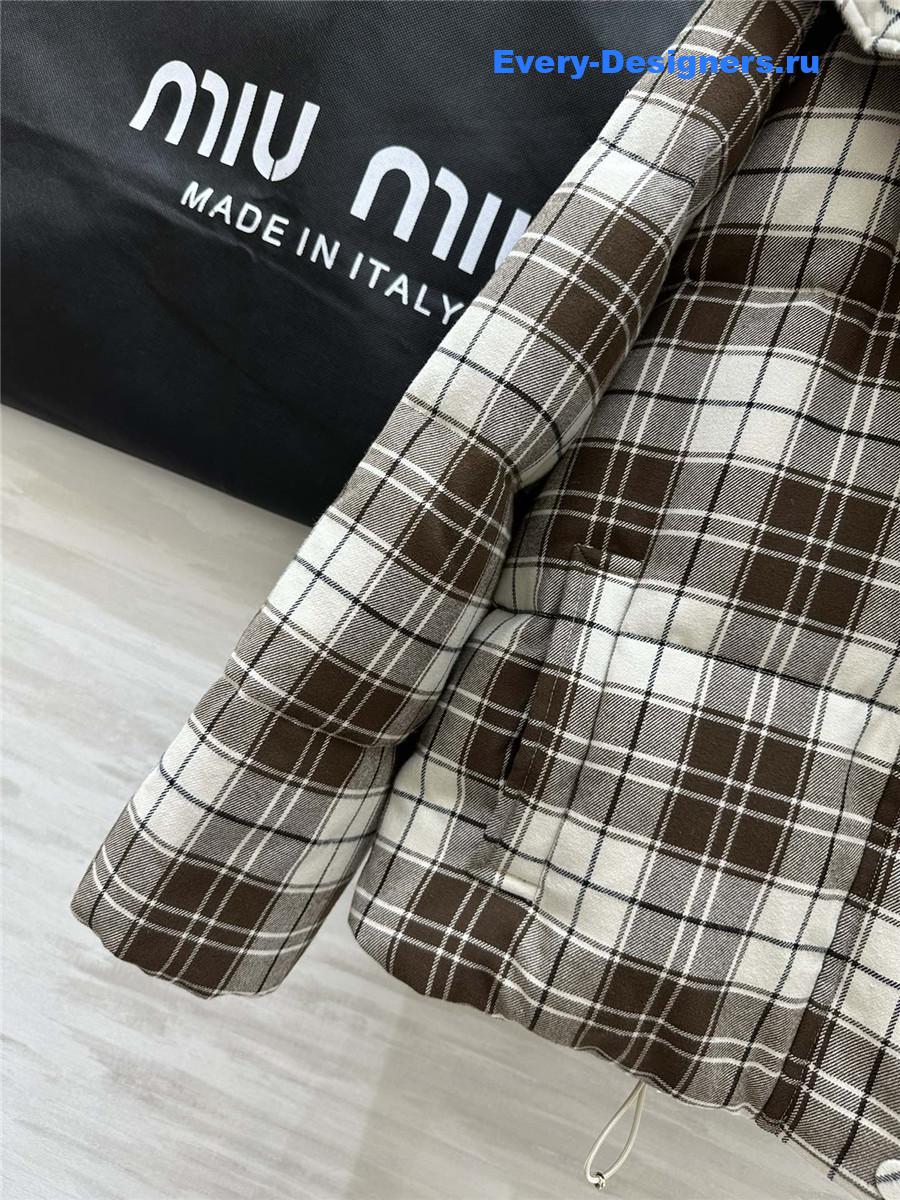 M1um1u check hooded down jacket