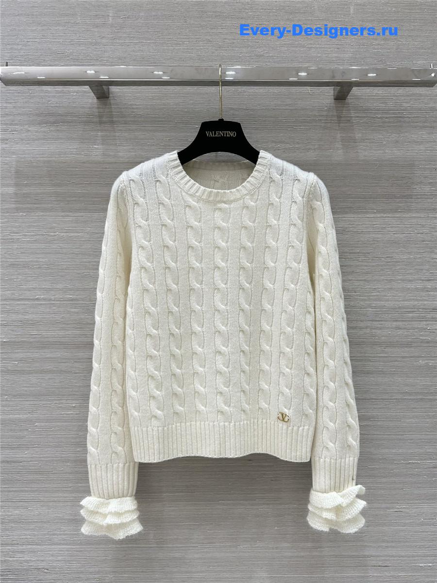 Va1e*ntin0 lace cuffs cashmere sweater white
