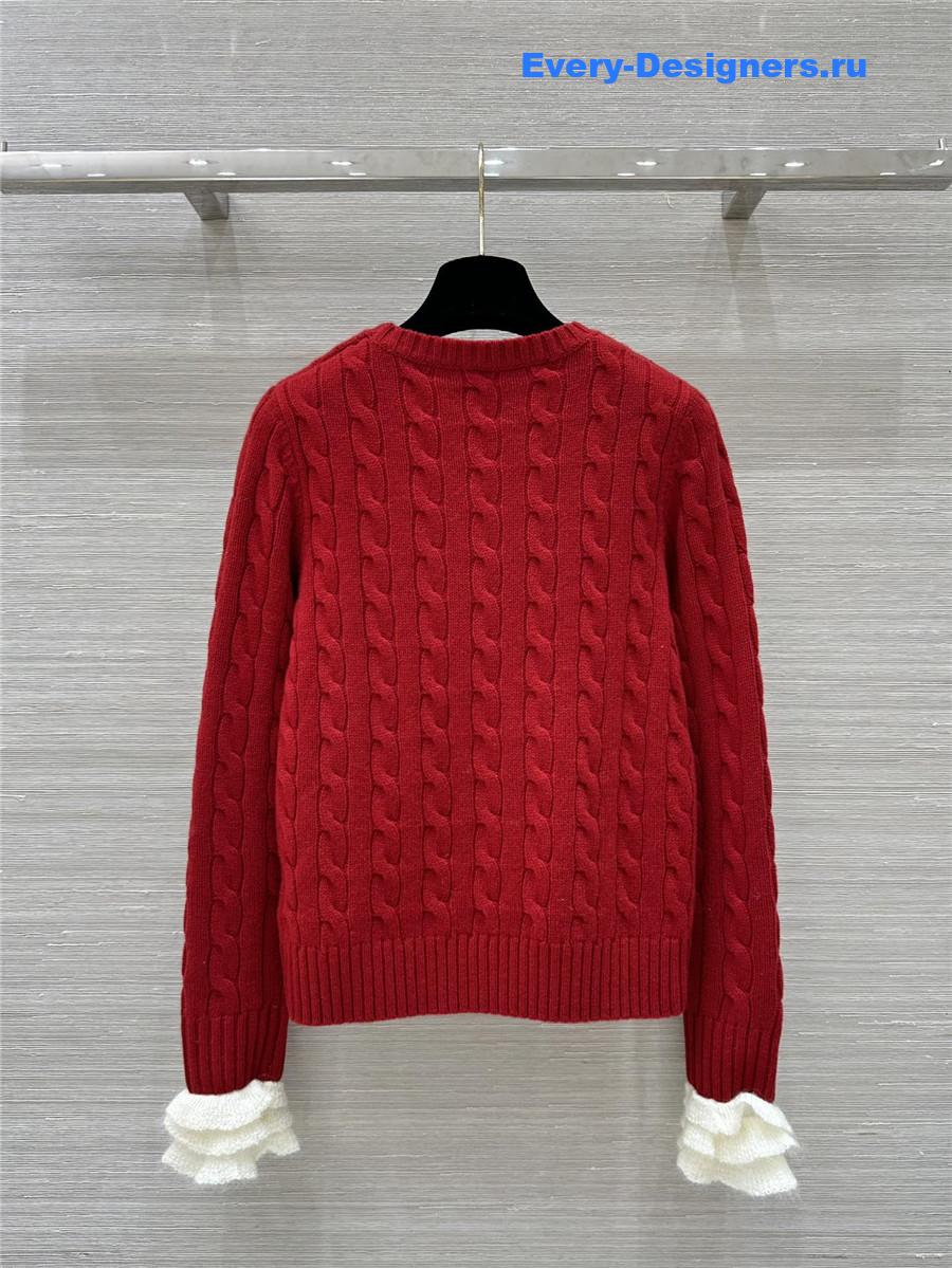 Va1e*ntin0 lace cuffs cashmere sweater red