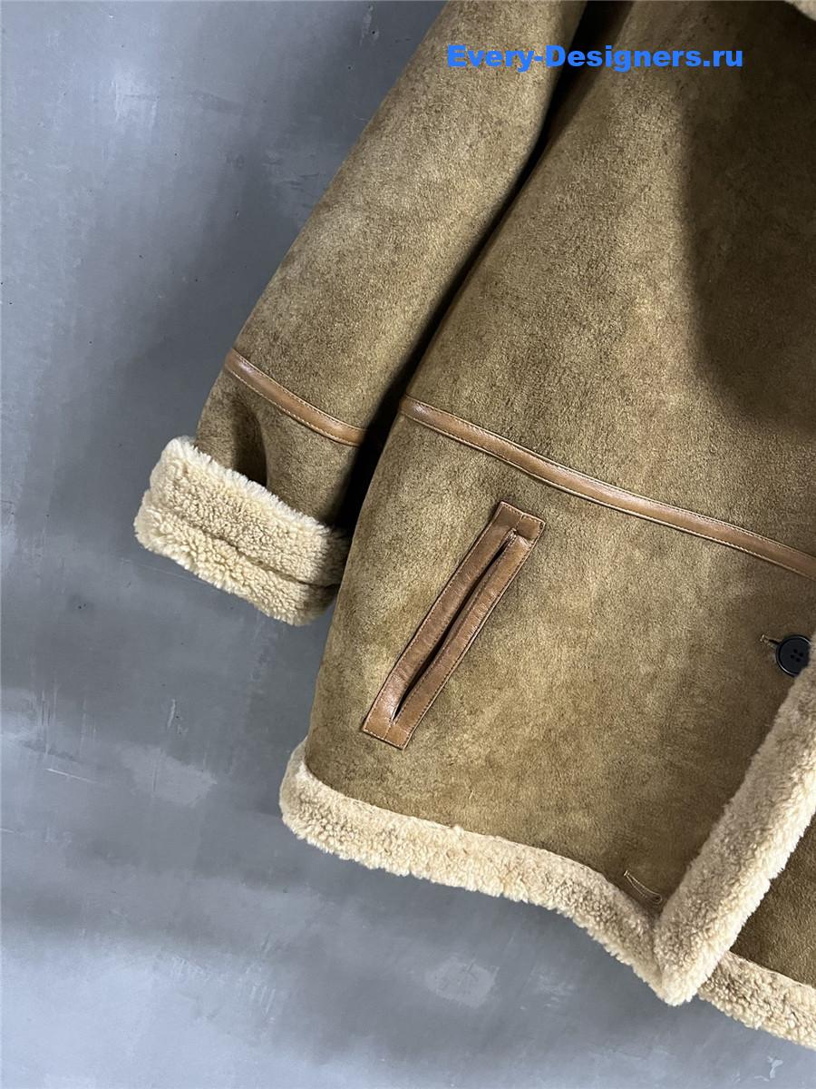 Y51 distressed leather shearling coat