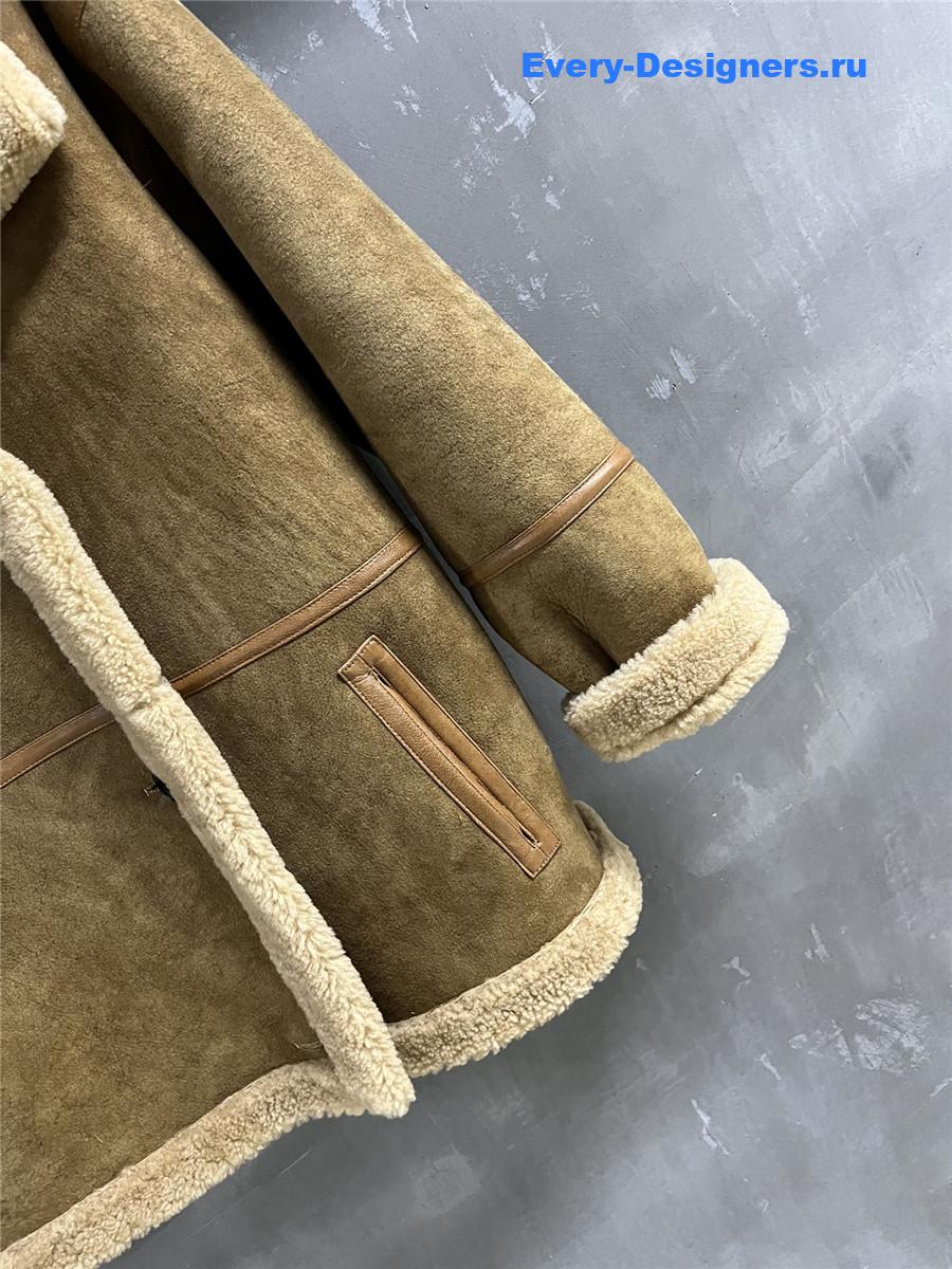 Y51 distressed leather shearling coat