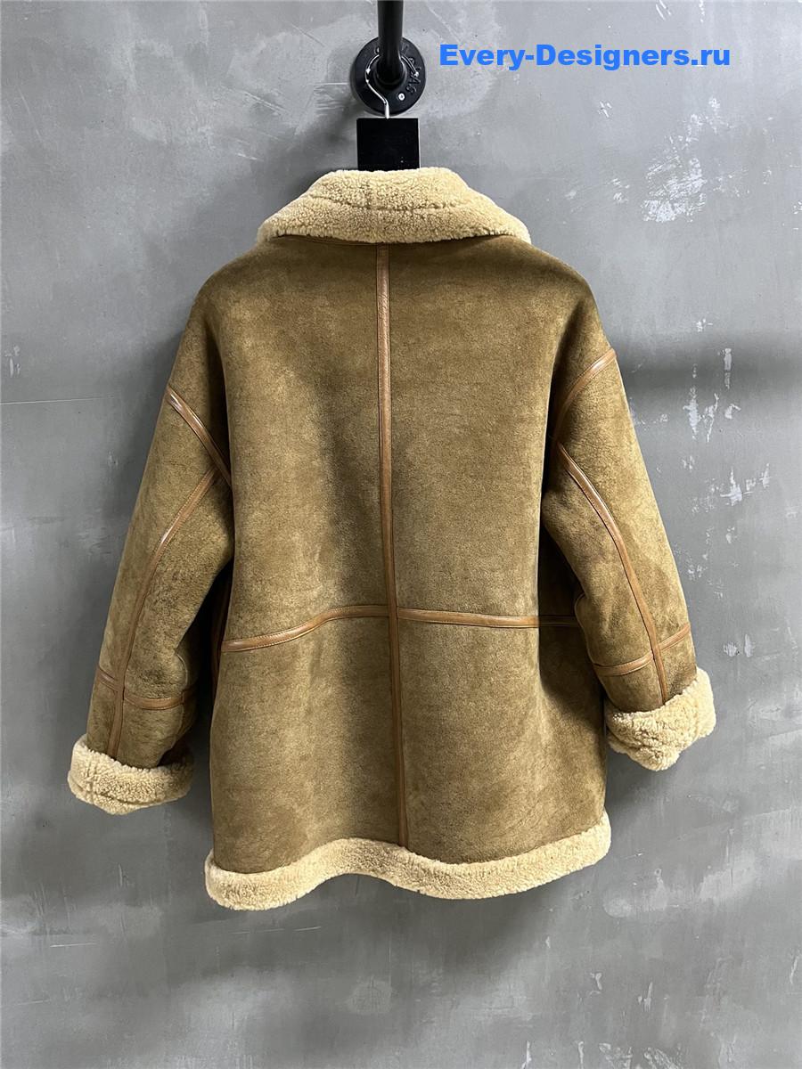Y51 distressed leather shearling coat
