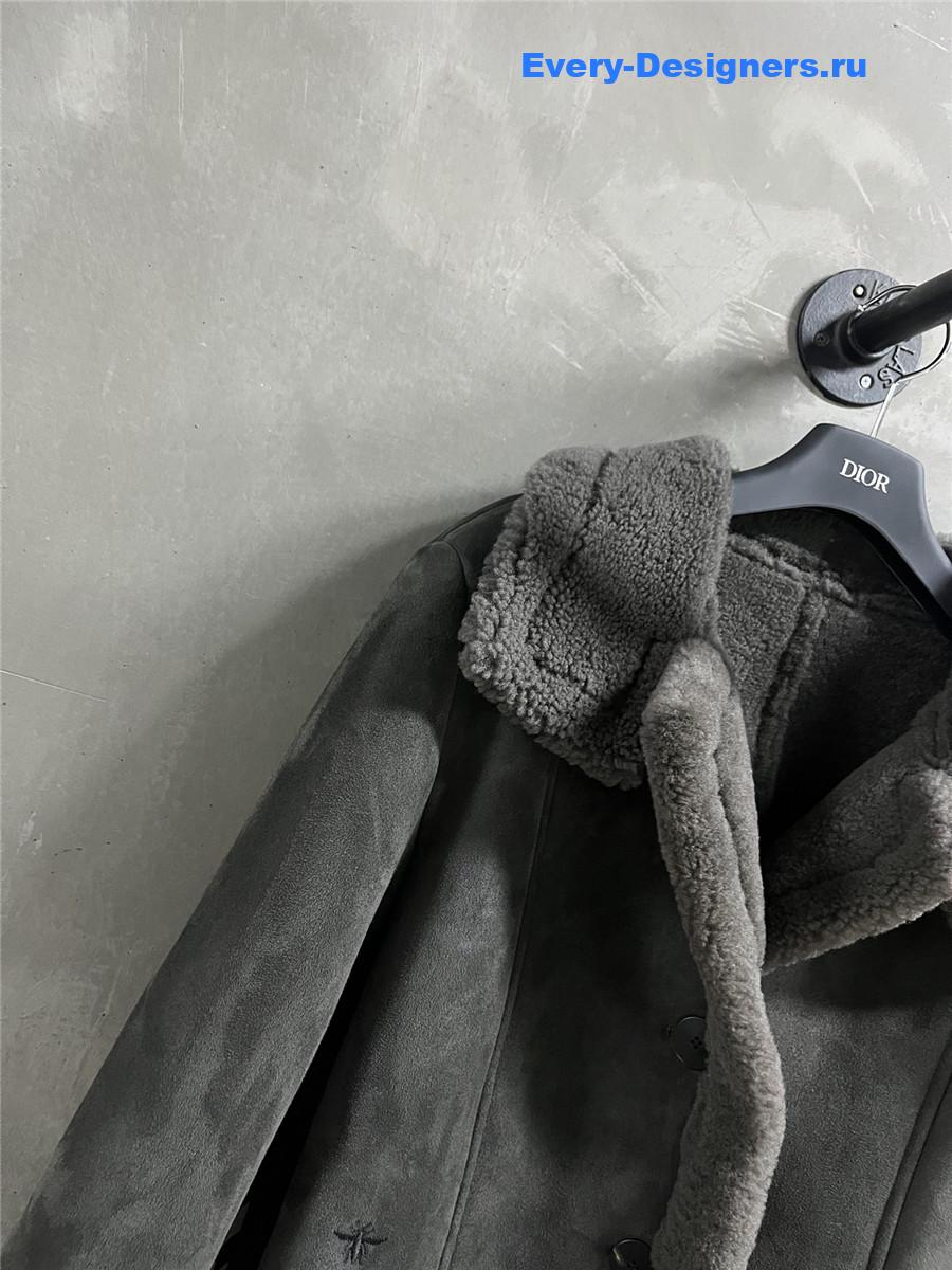 D10r grey sheep skin real fur coat