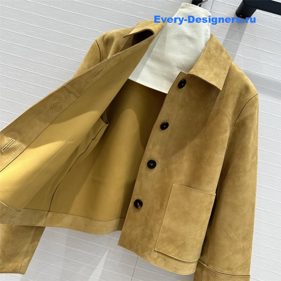 L0ew* lapel jacket leather coat