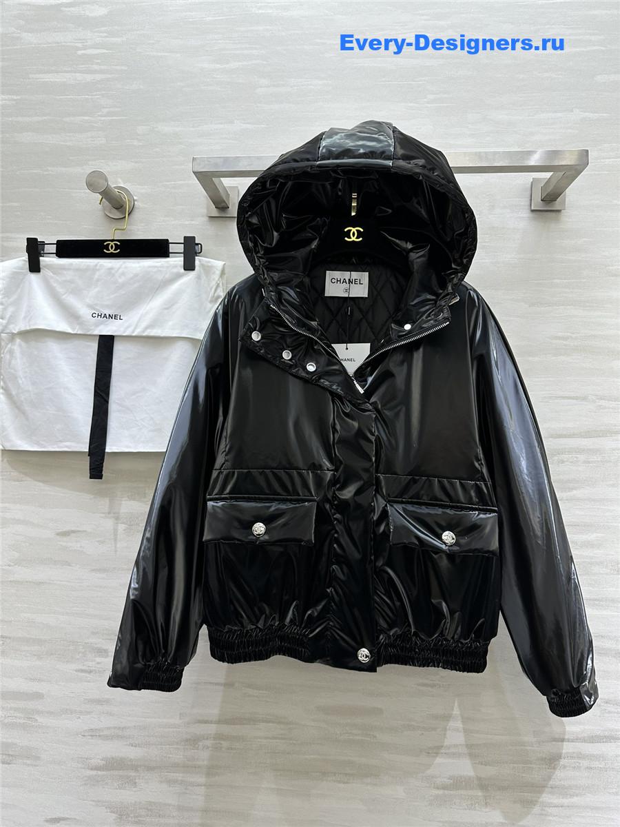 Ch**el sequined hooded puffer jacket