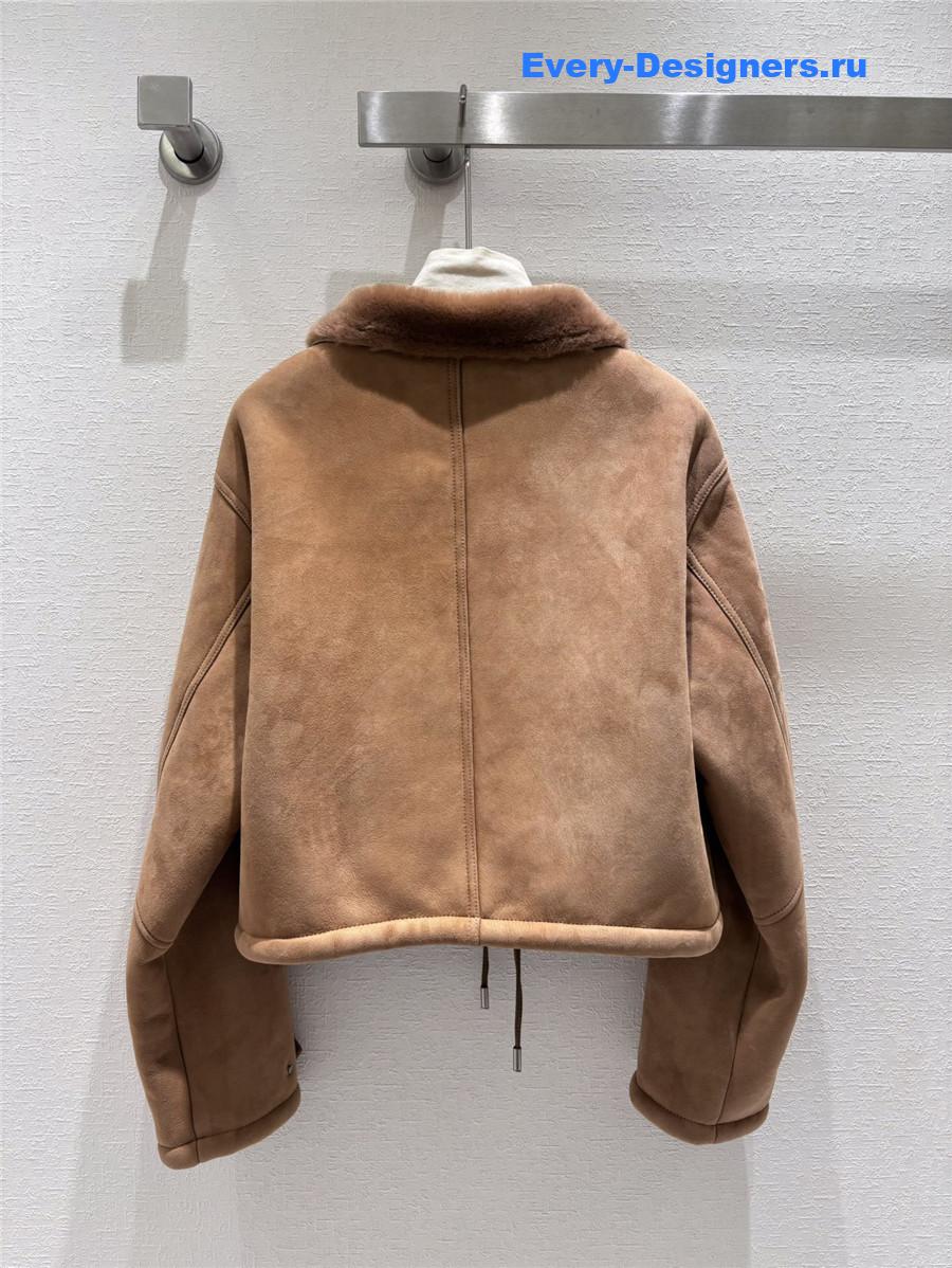 Pra*a leather and shearling biker jacket