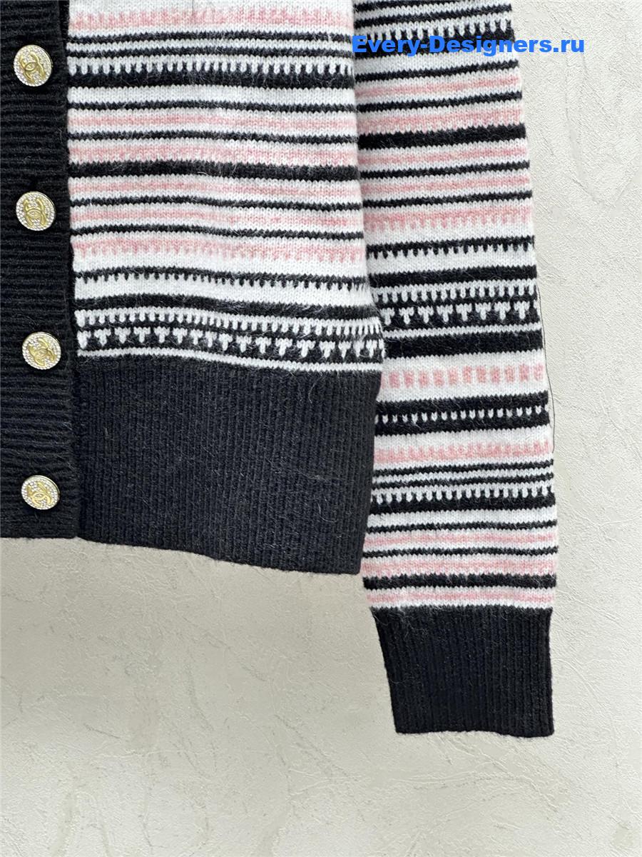 Ch**el logo multicolor stripe wool cardigan