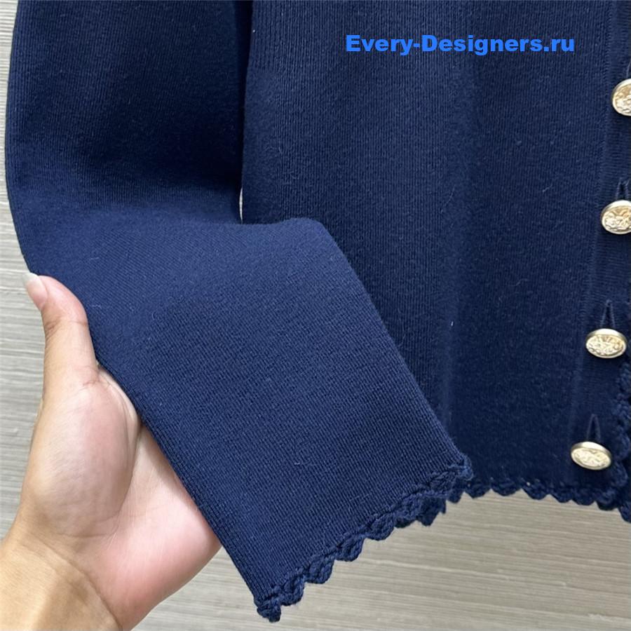 Ch**el v-neck crochet-trim cardigan in navy