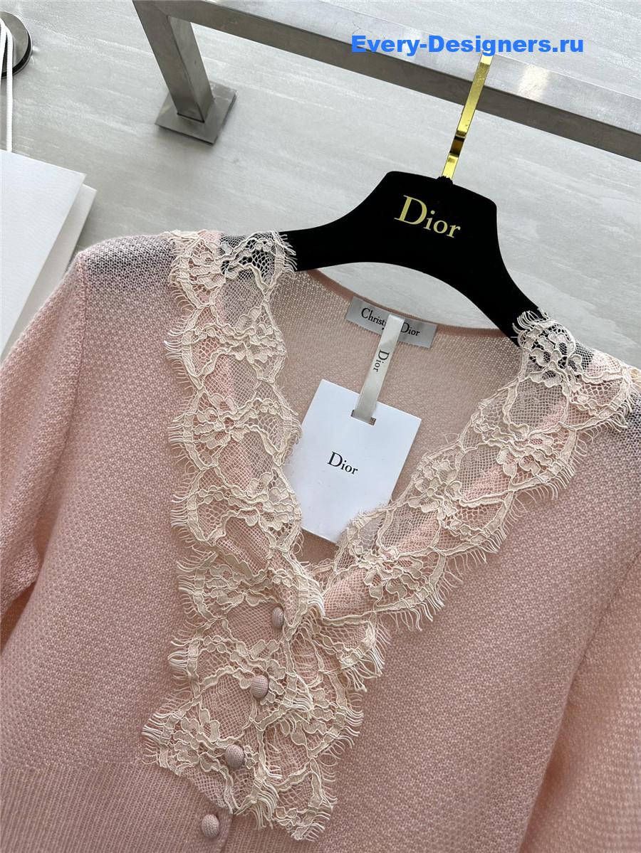 D10r v-neck lace trim cardigan pink