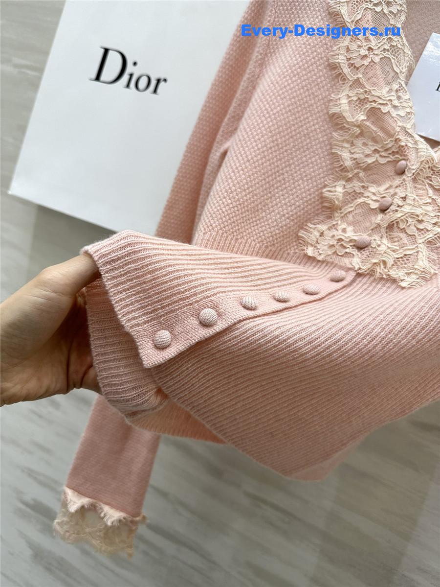 D10r v-neck lace trim cardigan pink