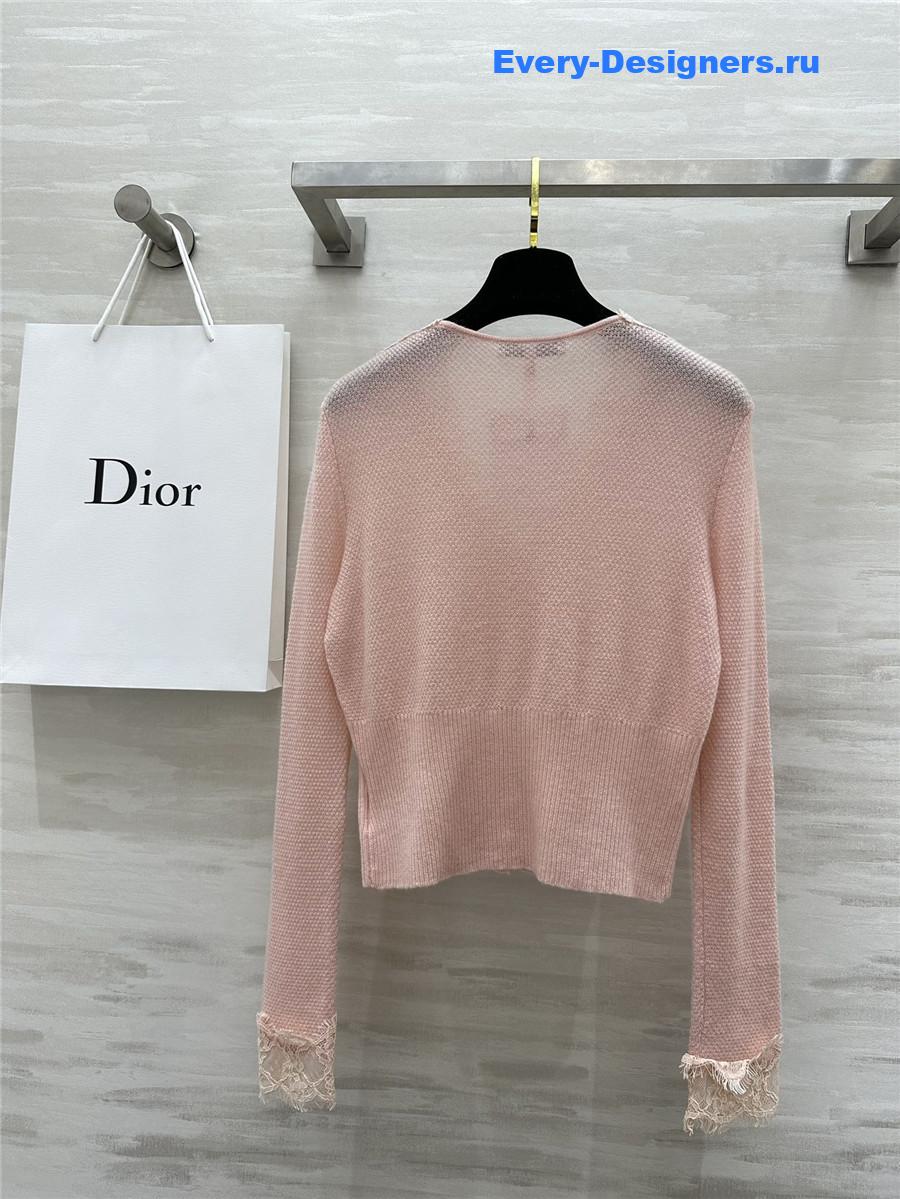 D10r v-neck lace trim cardigan pink