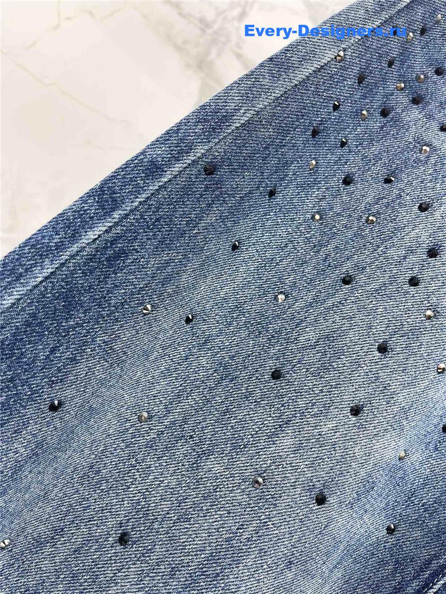 M1um1u rhinestone denim trousers